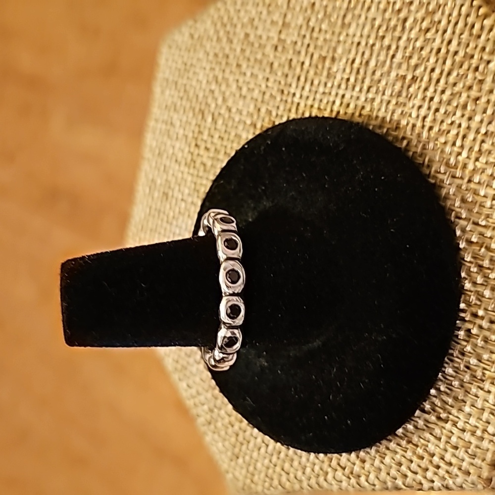 Retired Pandora Black Crystal Stackable Ring Sz 8 1/2